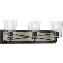  P300231-143 - Briarwood Collection Three-Light Graphite Clear Glass Coastal Bath Vanity Light