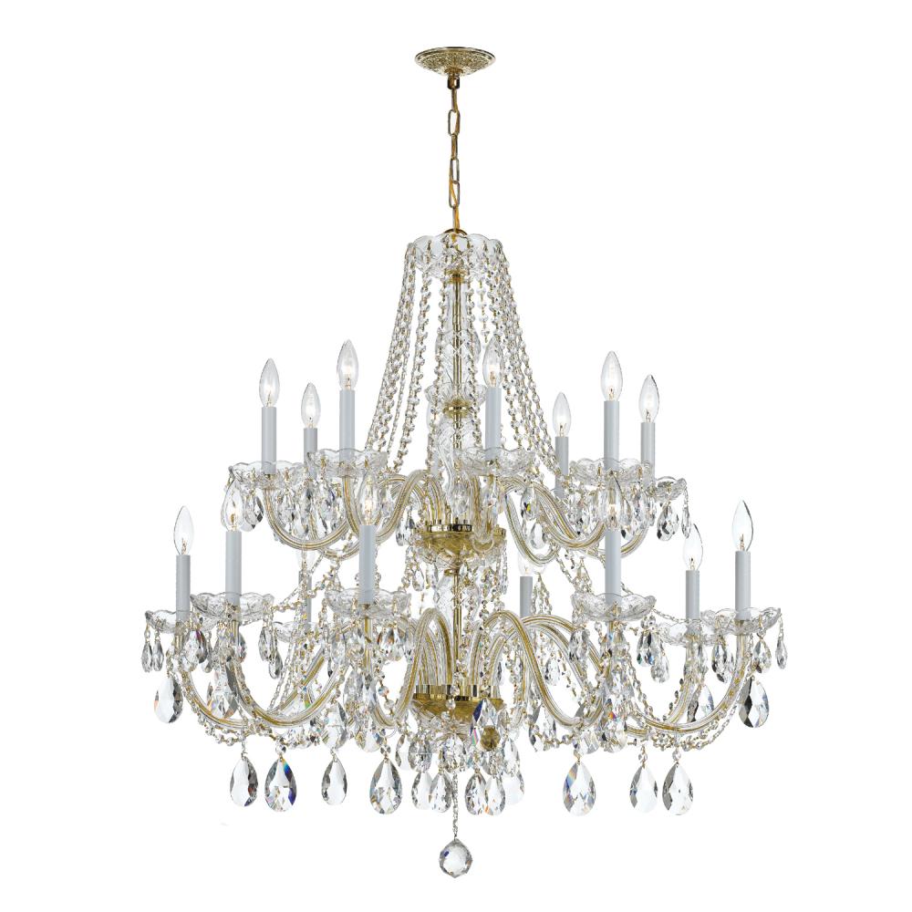 Traditional Crystal 16 Light Swarovski Strass Crystal Polished Brass Chandelier