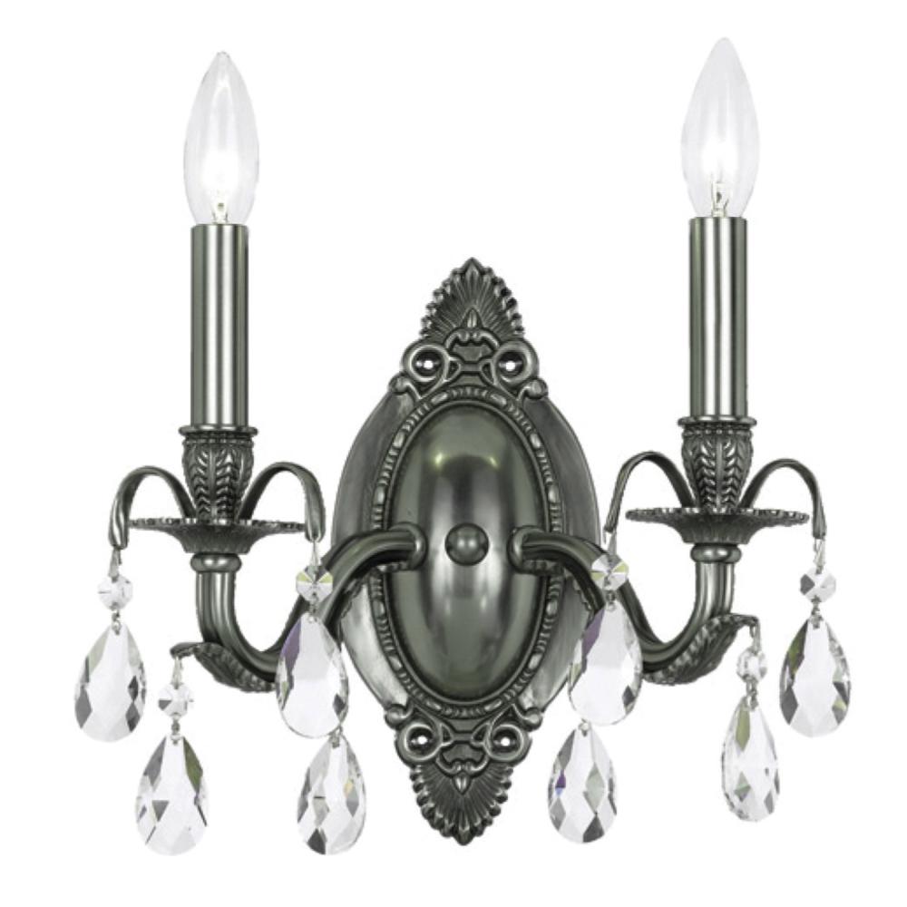 Dawson 2 Light Swarovski Strass Crystal Pewter Sconce