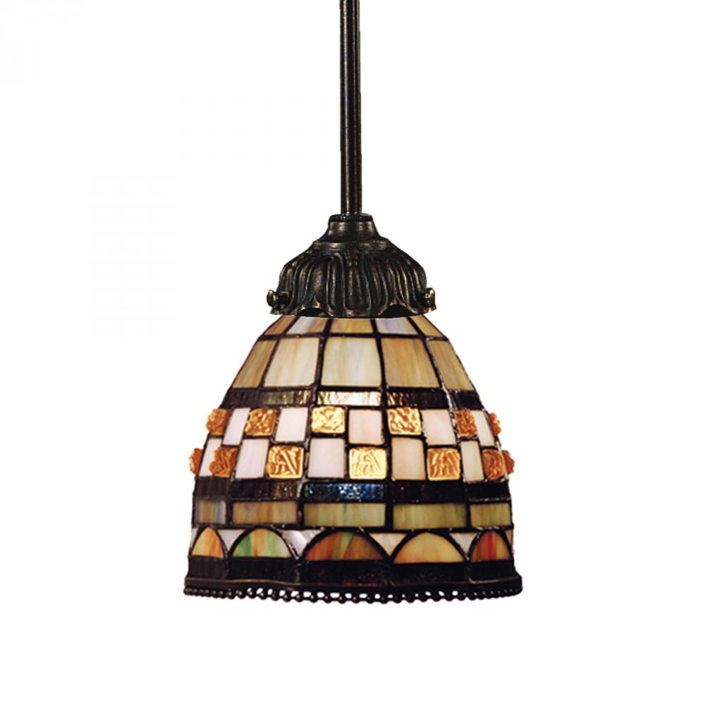 Jewelstone 1-Light Mini Pendant in Tiffany Bronze with Tiffany Style Glass