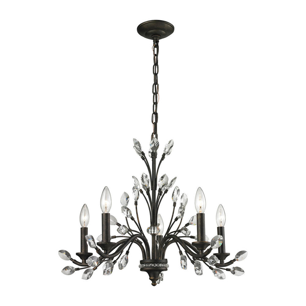 Crystal Branches 5-Light Chandelier in Burnt Bronze