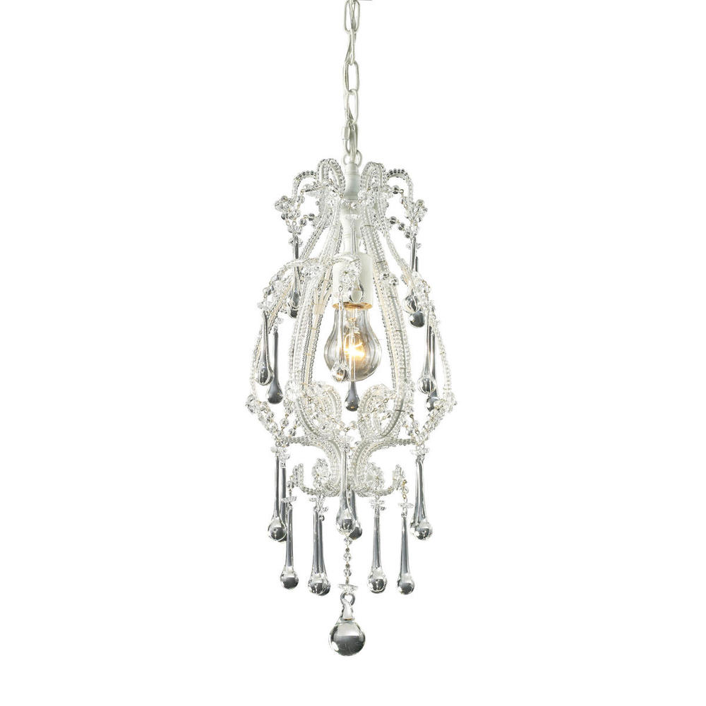 Opulence 1-Light Mini Pendant in Antique White with Clear Crystals