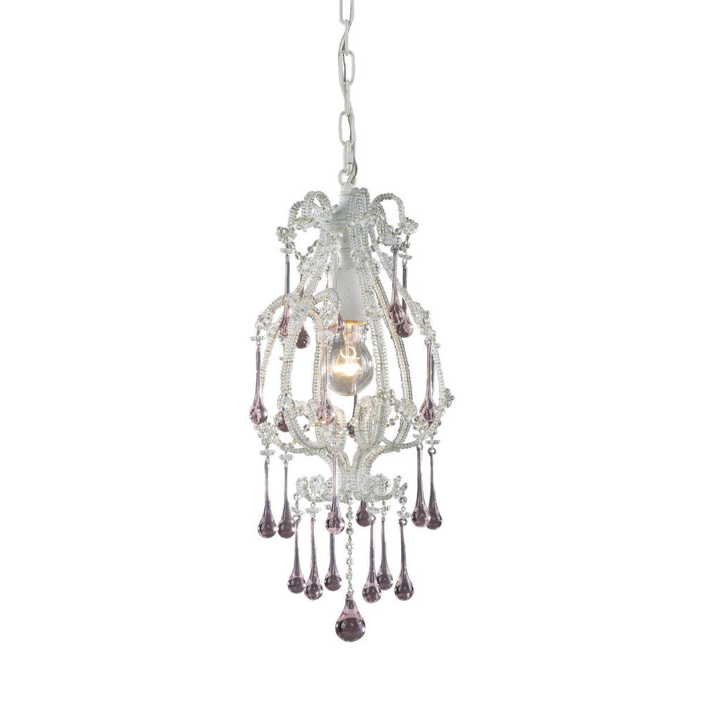 Opulence 1-Light Mini Pendant in Antique White with Rose Crystals