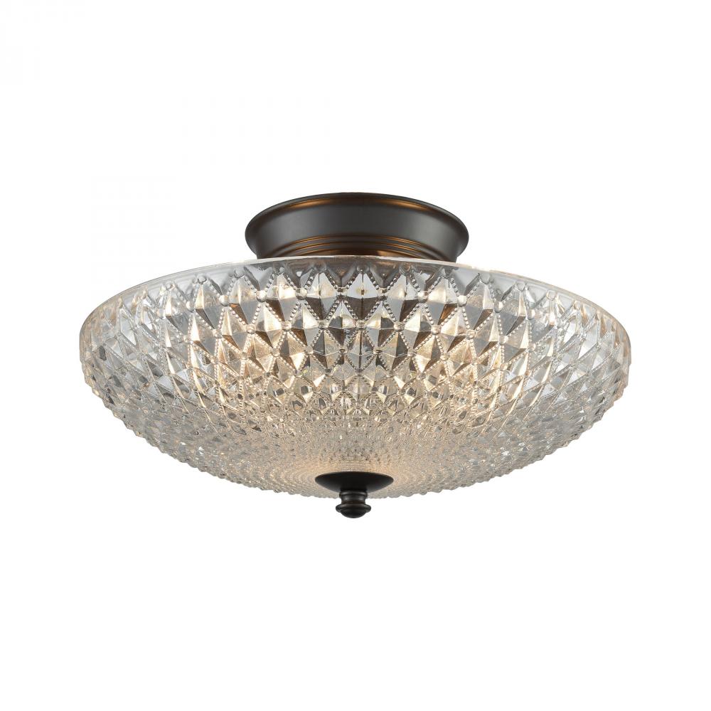 Sweetwater 3-Light Semi Flush in Oil Rubbed Bronze with Clear Crystal Glass