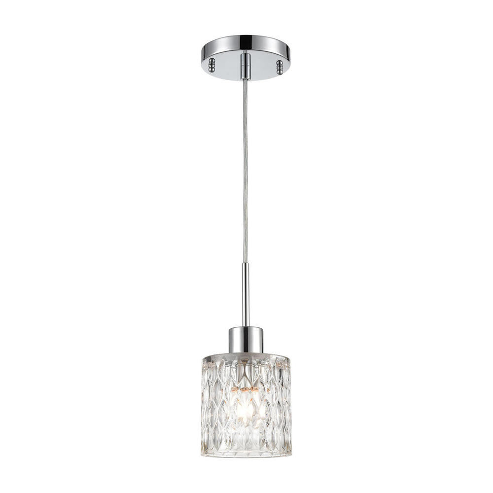 Ezra 1-Light Mini Pendant in Polished Chrome with Textured Clear Crystal