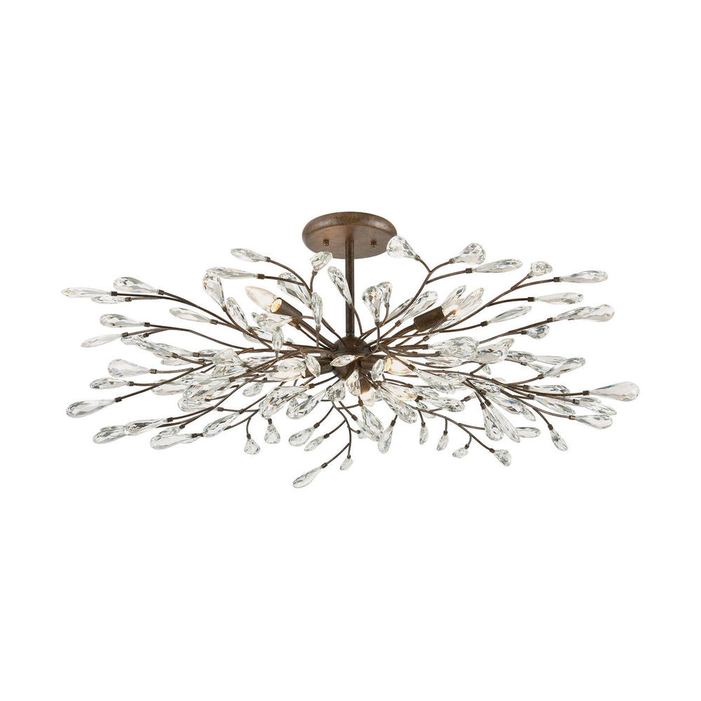 Crislett 6-Light Semi Flush Mount in Sunglow Bronze with Clear Crystal