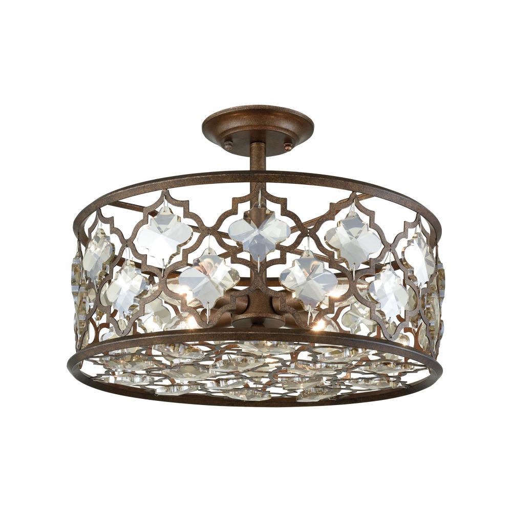 Armand 4-Light Semi Flush in Weathered Bronze with Champagne-plated Crystals