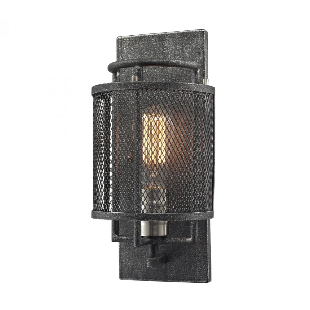 Slatington 1-Light Sconce in Brushed Nickel and Silvered Graphite with Metal Mesh Shade