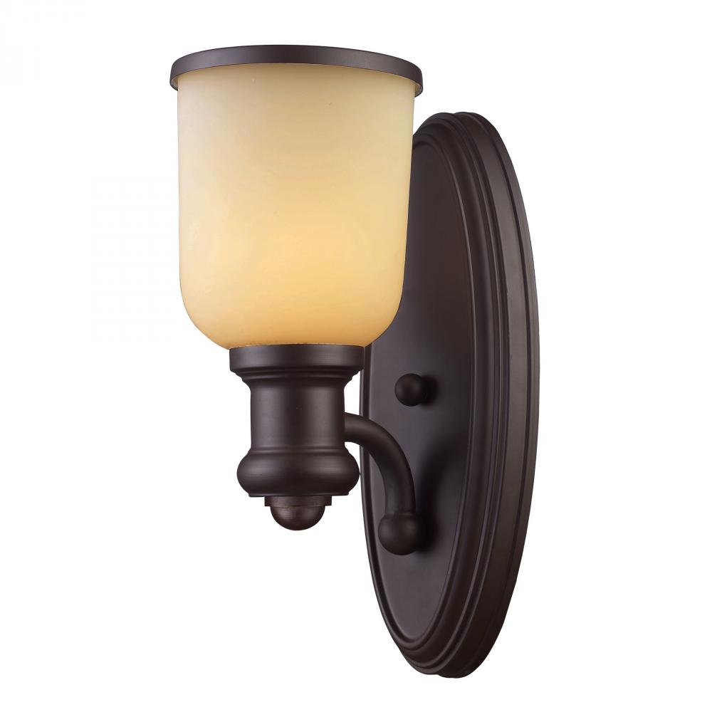 Brooksdale 1-Light Wall Lamp in Oiled Bronze with Amber Glass