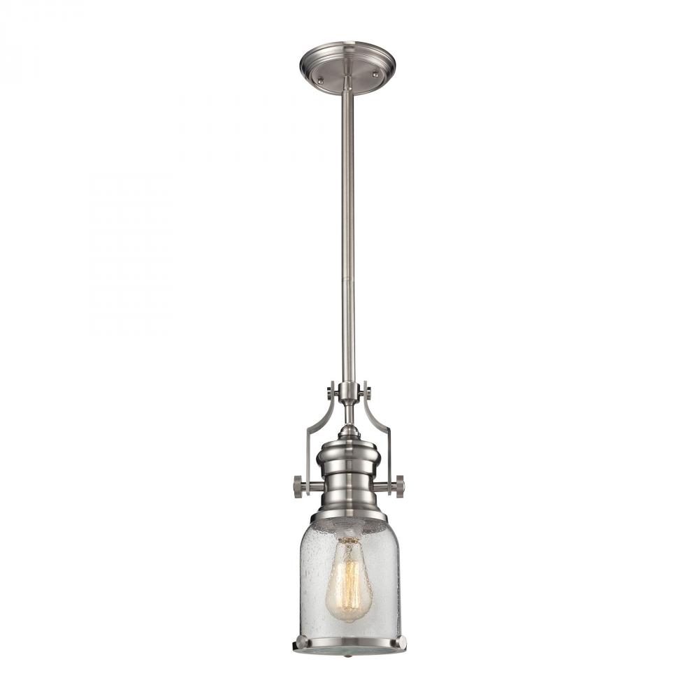 Chadwick 1-Light Mini Pendant in Satin Nickel with Seedy Glass