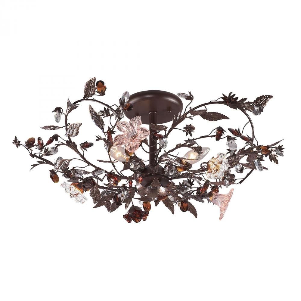 Cristallo Fiore 3-Light Semi Flush in Deep Rust with Clear and Amber Florets