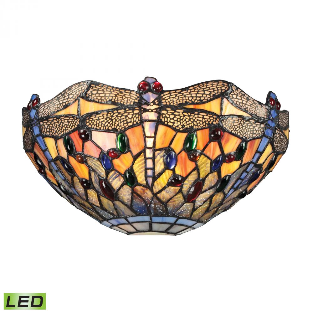 Dragonfly 1-Light Sconce in Dark Bronze with Tiffany Style Glass - Includes LED Bulb