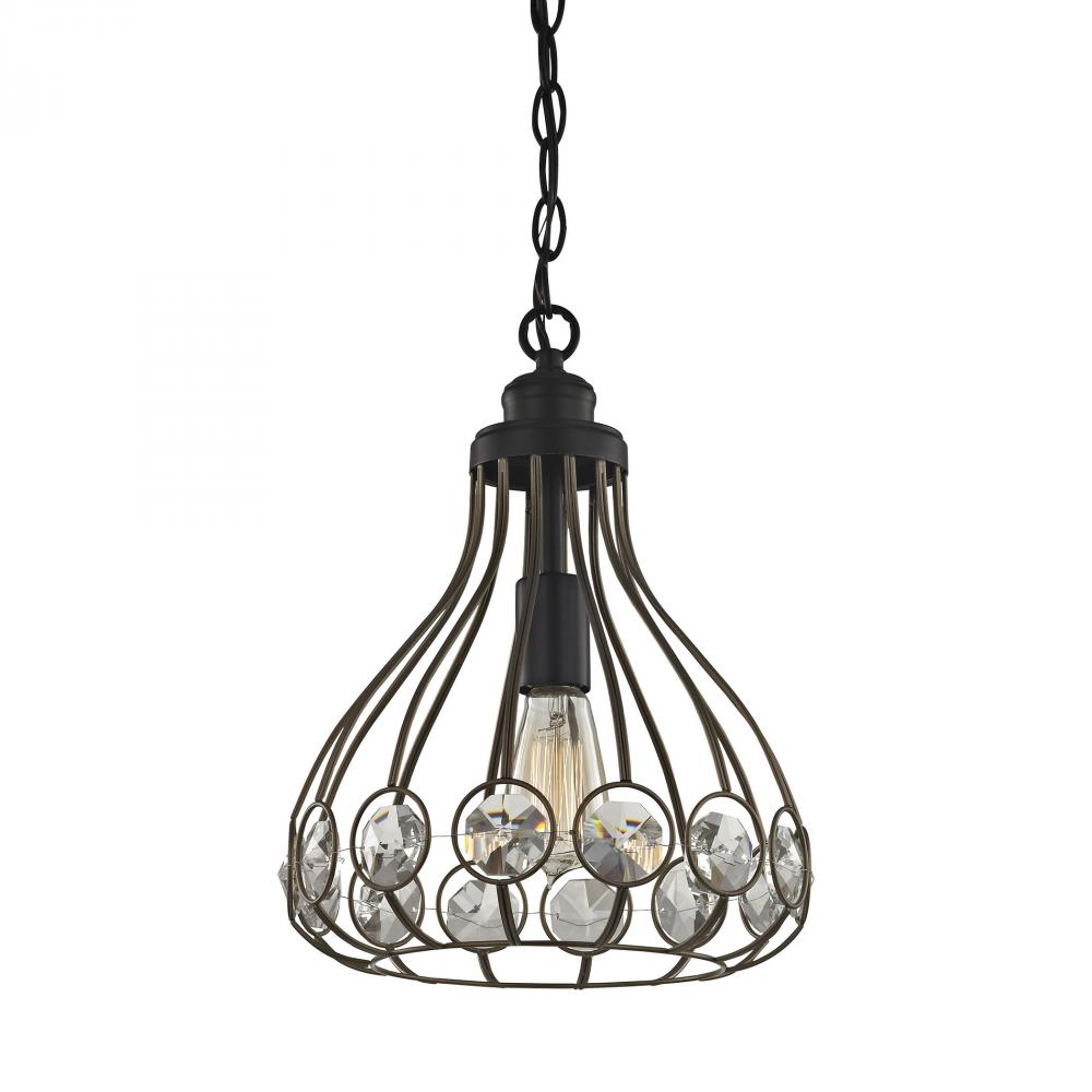 Crystal Web 1-Light Mini Pendant in Bronze and Matte Black with Clear Crystal