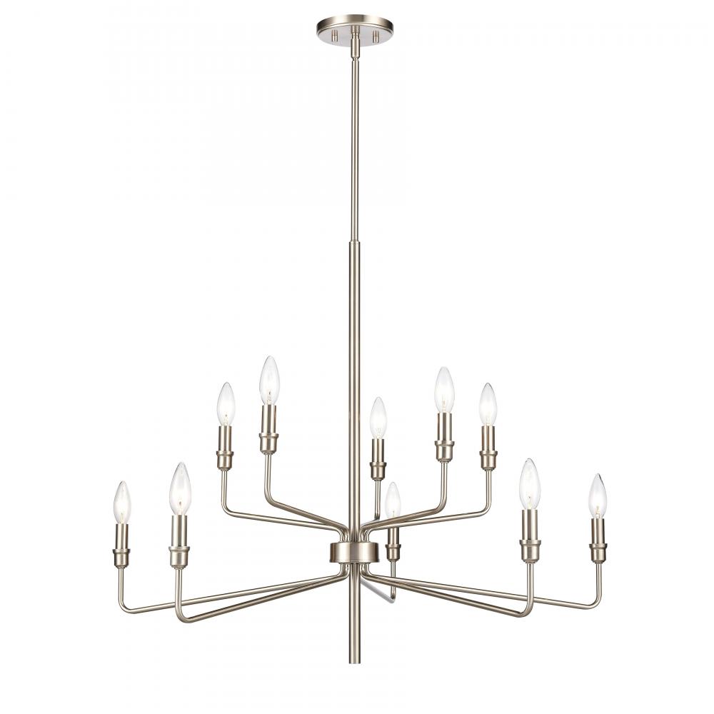 Saginaw 34'' Wide 10-Light Chandelier - Satin Nickel