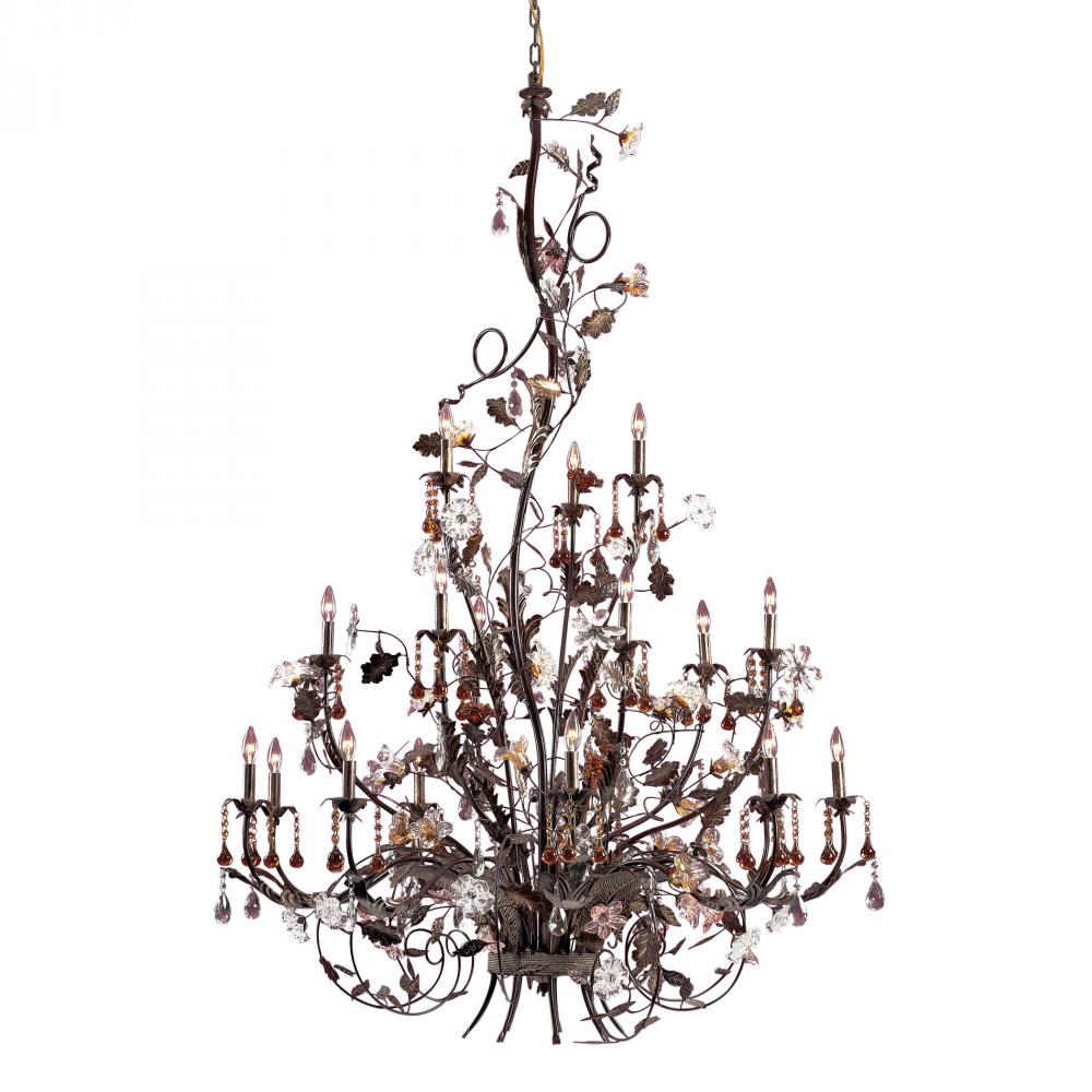 Cristallo Fiore 18-Light Chandelier in Deep Rust with Clear and Amber Florets