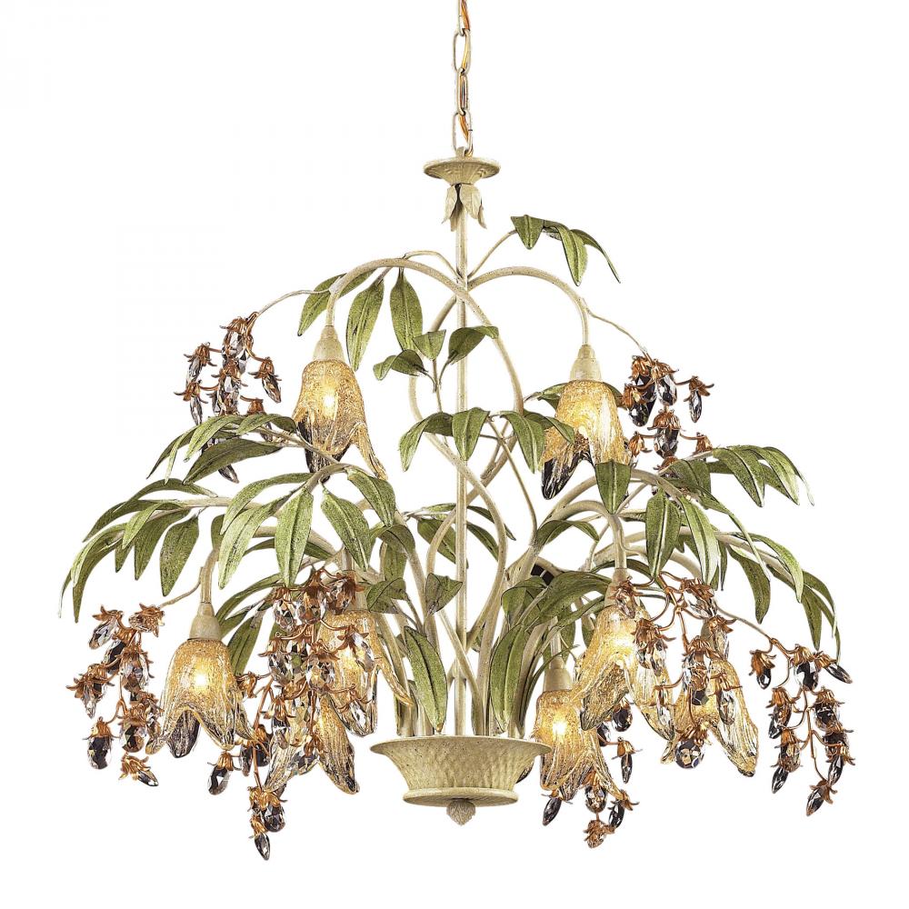 Huarco 8-Light Chandelier in Seashell and Sage Green with Floral-shaped Glass