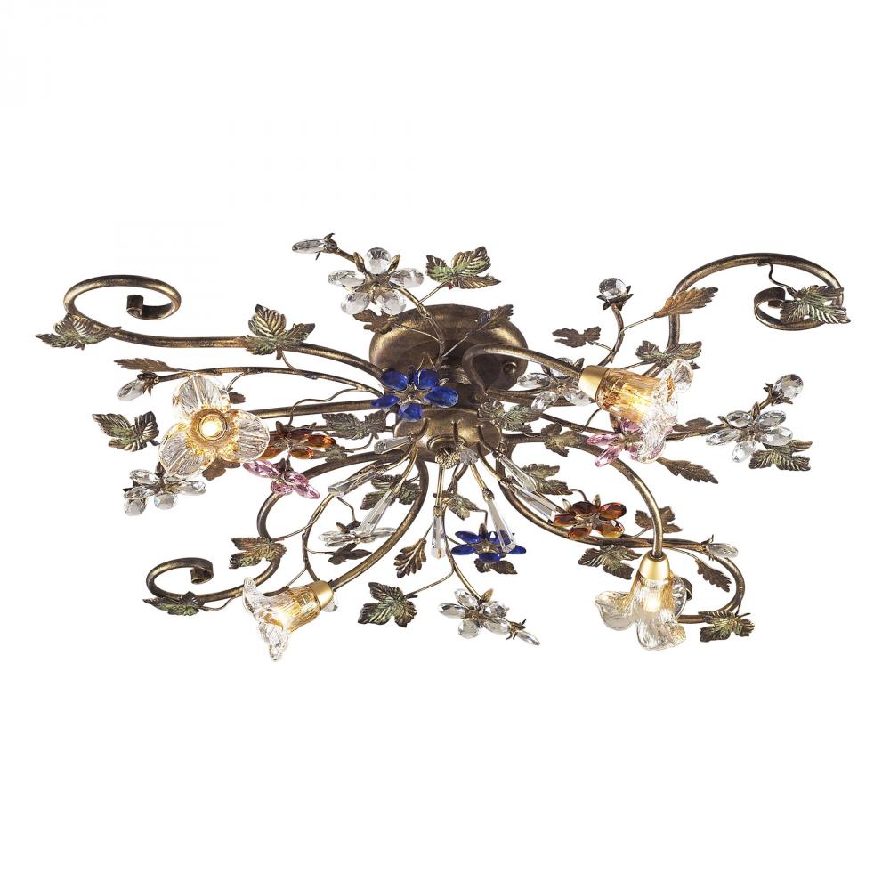 Brillare 4-Light Semi Flush in Bronzed Rust with Multi-colored Floral Crystals