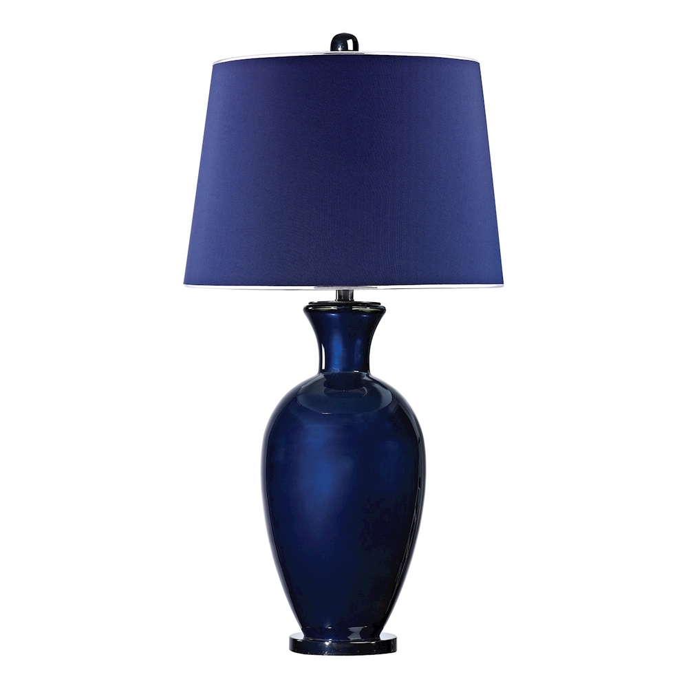 Navy Blue Glass Table Lamp with Navy Shade and Chrome Trim