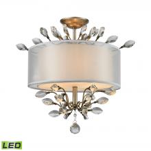 ELK Home Plus 16281/3-LED - Asbury 3-Light Semi Flush in Aged Silver with Organza and Fabric Shade - Includes LED Bulbs