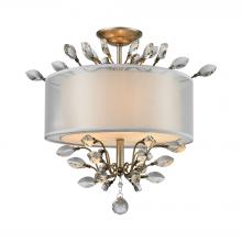 ELK Home Plus 16281/3 - Asbury 3-Light Semi Flush in Aged Silver with Organza and Fabric Shade