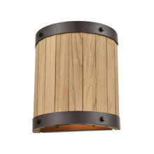 ELK Home Plus 33360/2 - Wooden Barrel 2-Light Sconce in Oil Rubbed Bronze with Slatted Wood Shade in Natural