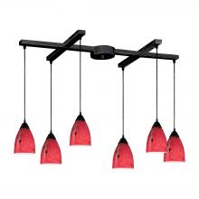 ELK Home Plus 406-6FR - Classico 6-Light H-Bar Pendant Fixture in Dark Rust with Fire Red Glass