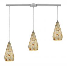 ELK Home Plus 546-3L-SLVM-CRC - Curvalo 3-Light Linear Pendant Fixture in Satin Nickel with Silver Multi Crackle Glass