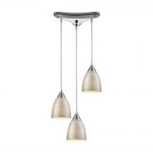 ELK Home Plus 56530/3 - Merida 3-Light Triangular Pendant Fixture in Polished Chrome with Silver Linen Glass