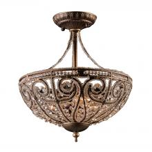 ELK Home Plus 5964/3 - Elizabethan 3-Light Semi Flush in Dark Bronze with 32% Lead Crystal