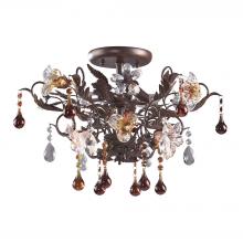 ELK Home Plus 7044/3 - Cristallo Fiore 3-Light Semi Flush in Deep Rust with Clear and Amber Florets