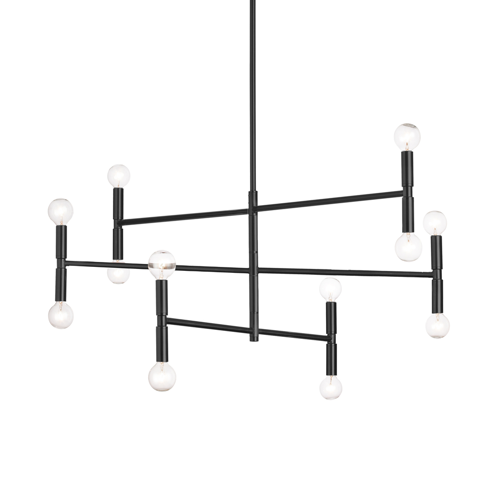 12LT Incandescent Chandelier, Matte Black Finish