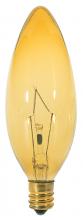 Satco Products Inc. S3813 - 25 Watt BA9 1/2 Incandescent; Transparent Amber; 1500 Average rated hours; Candelabra base; 120 Volt