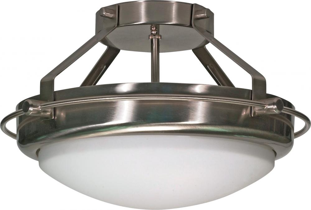 Polaris - 2 Light Semi-Flush with Satin Frosted Glass - Brushed Nickel Finish