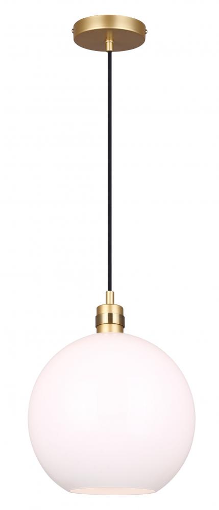 MONROE 60-Watt 1 Light Gold Mid Century Modern Pendant with White Glass Shade