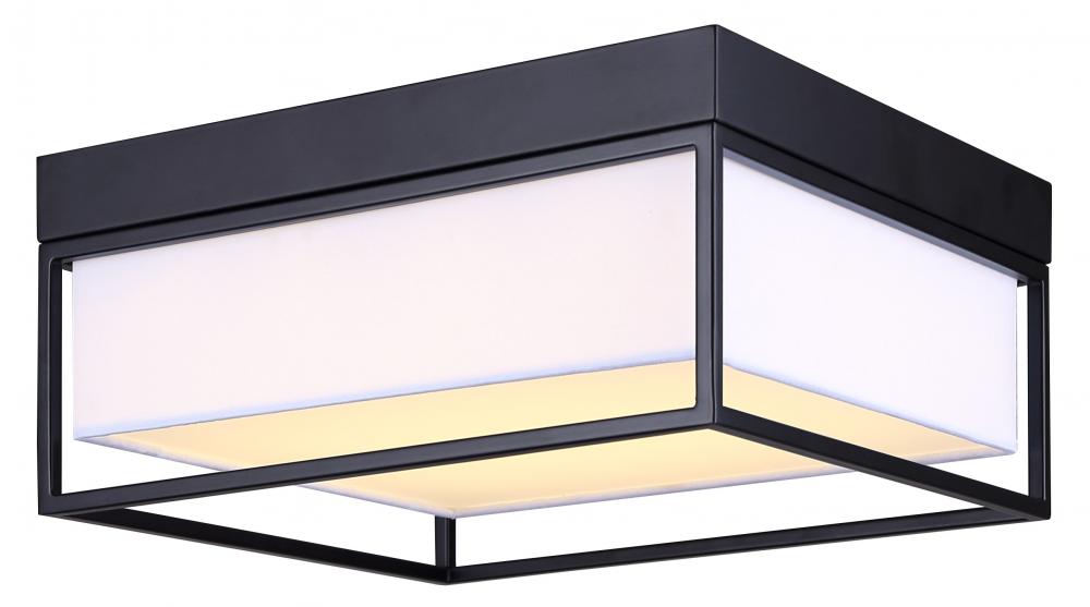 BRETTON 12 in. 1 Light Integrated LED Black Contemporary Flush Mount with White Fabric Shade