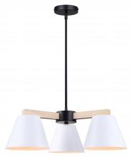 Canarm ICH1124A03BWW - Harlyn 3 Light Matte Black, Matte White, and Wood Modern Chandelier for Dining Rooms and Living Room