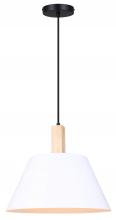 Canarm IPL1124A01BWW - Harlyn 60-Watt 1 Light Matte Black, Matte White, and Real Wood Modern Rustic Pendant with White Meta