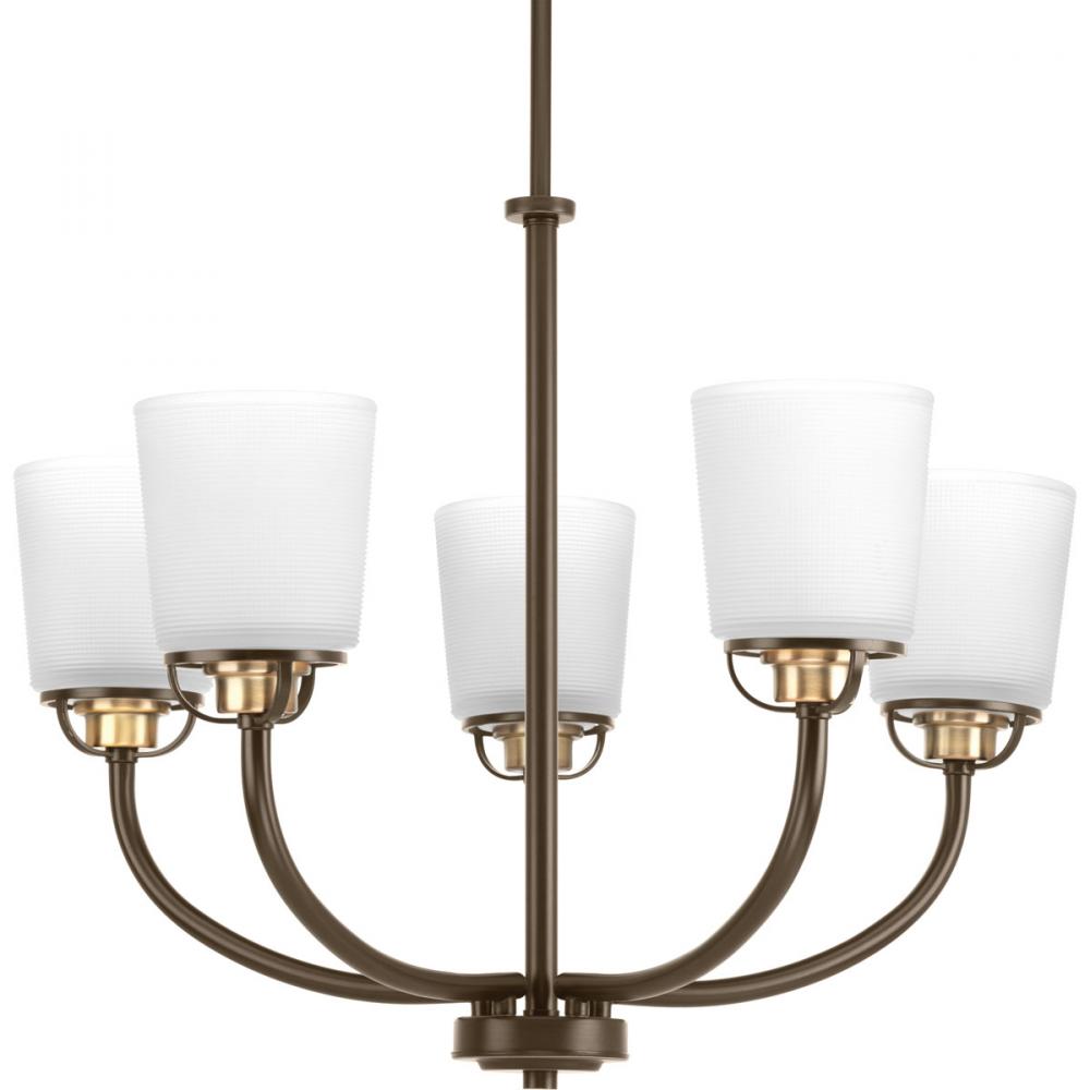 West Village Collection Five-Light Antique Bronze Etched Double Prismatic Glass Farmhouse Chandelier