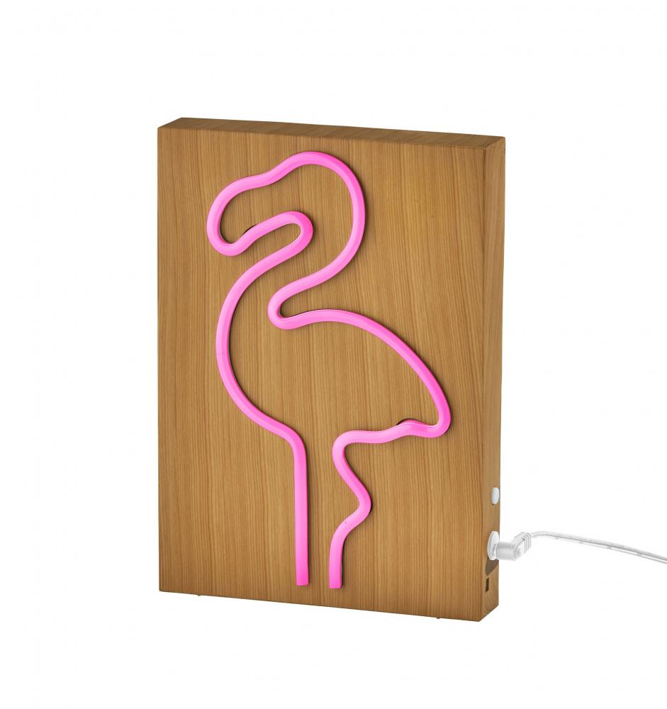 Wood Framed Neon Flamingo Table/Wall Lamp