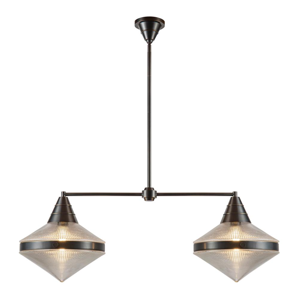 Willard 41-in Urban Bronze/Prismatic Glass 2 Lights Linear Pendant