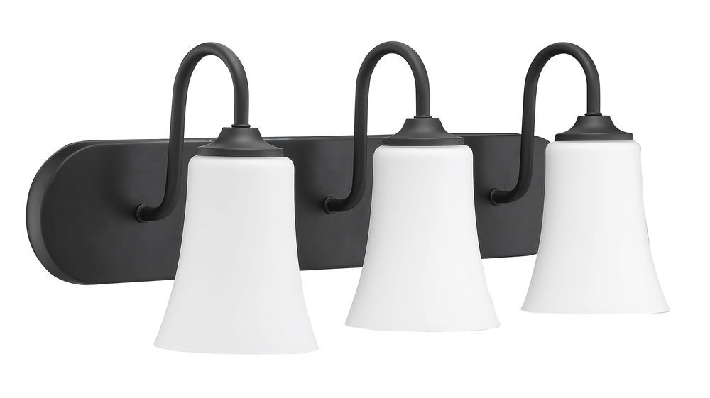 Gwyneth 3 Light Vanity in Flat Black (White Glass)