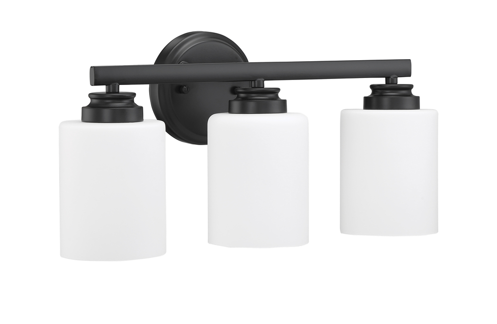 Bolden 3 Light Vanity in Flat Black (White Glass)