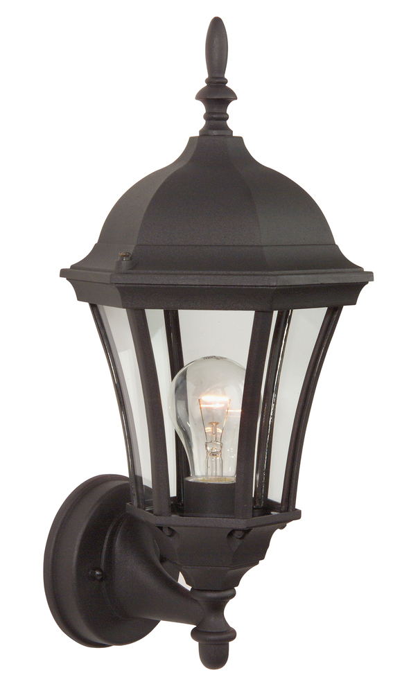 Curved Glass Cast 1 Light Medium Outdoor Wall Lantern in Textured Black